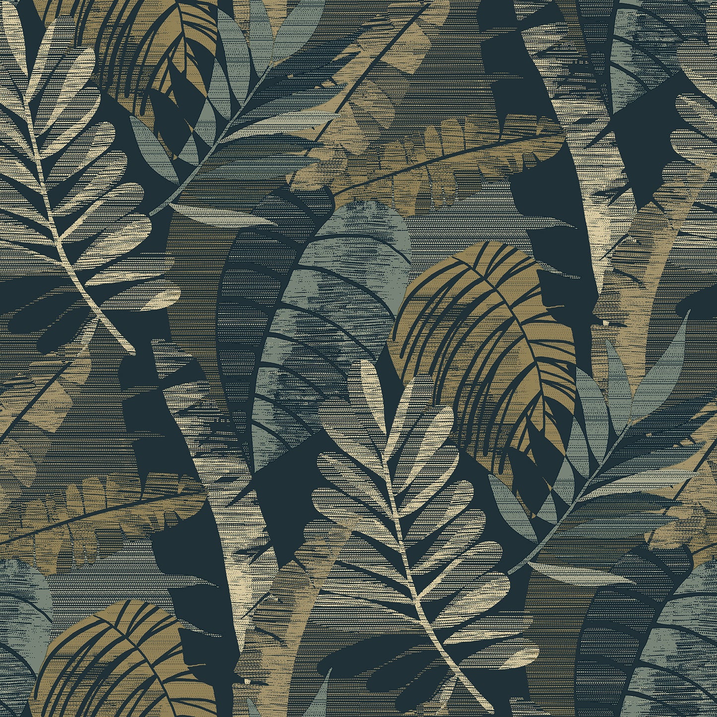Sarika Leaf Blue/Gold Wallpaper by Belgravia