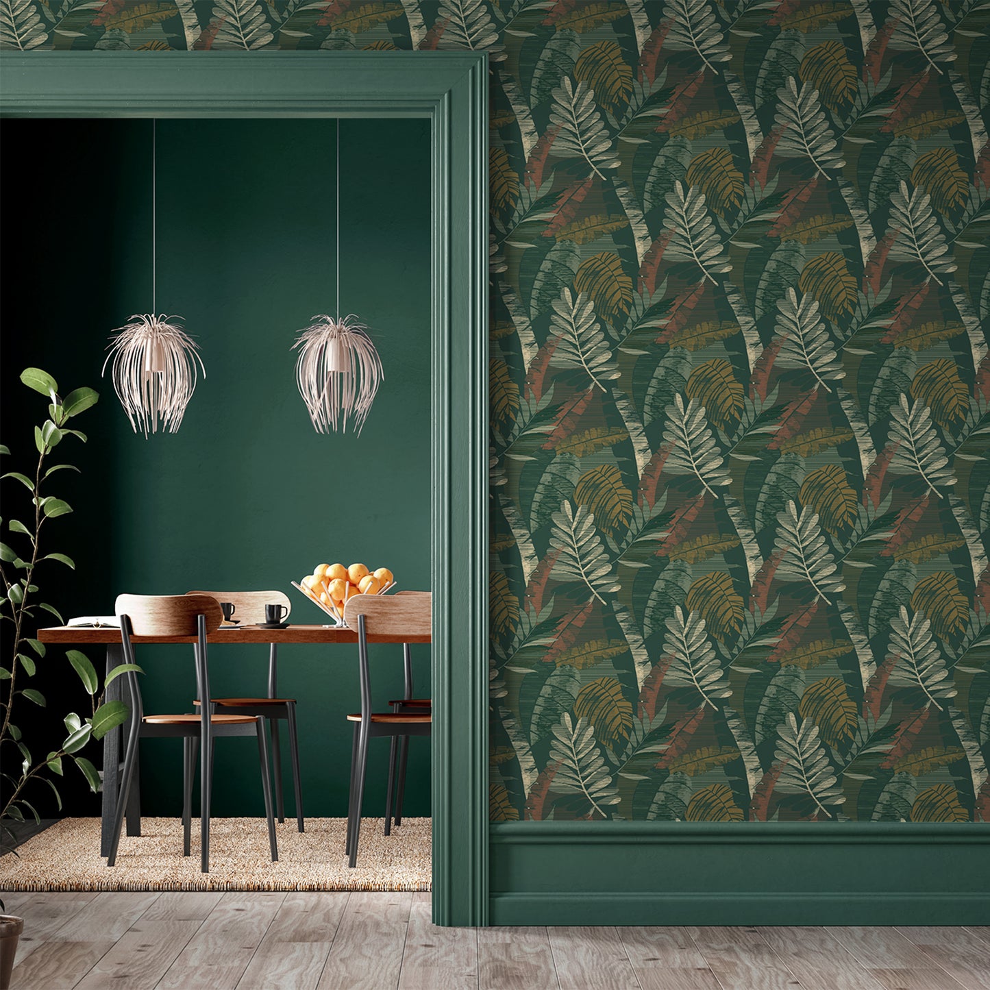 Sarika Leaf Green/Orange Wallpaper by Belgravia
