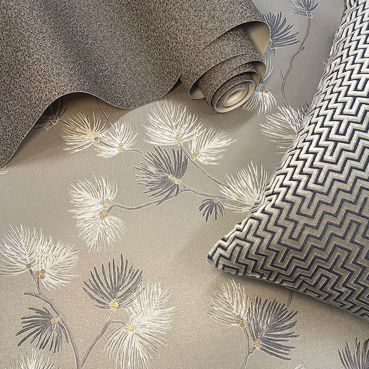 Valentino Sequin Pine Texture Mocha Luxury Italian Heavyweight by Belgravia Décor