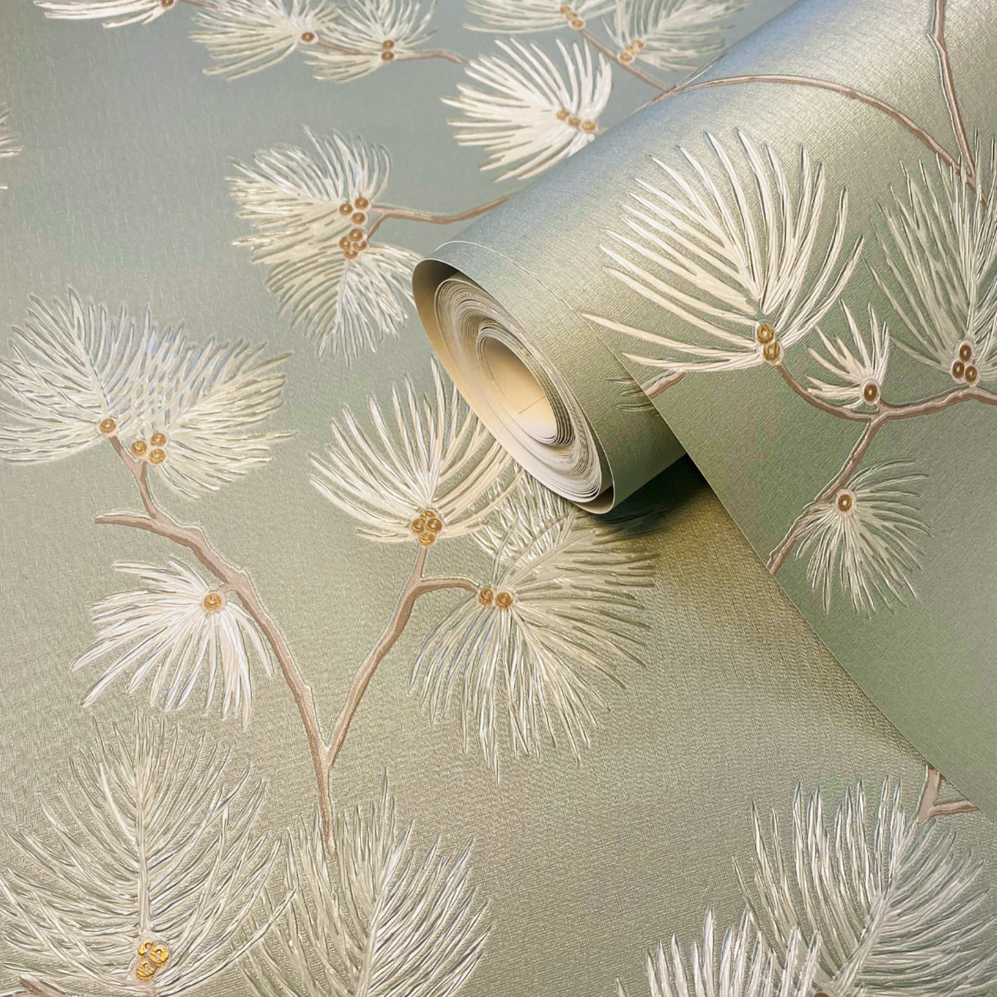 Valentino Sequin Pine Texture Sage Luxury Italian Heavyweight by Belgravia Décor
