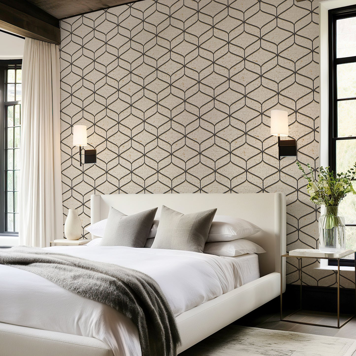 Linear Concrete Cream / Black Wallpaper by Belgravia Décor