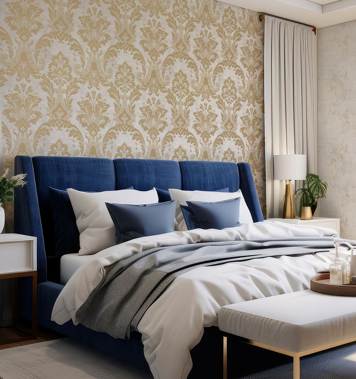 Damask Plaster Gold/Cream Wallpaper by Belgravia Décor