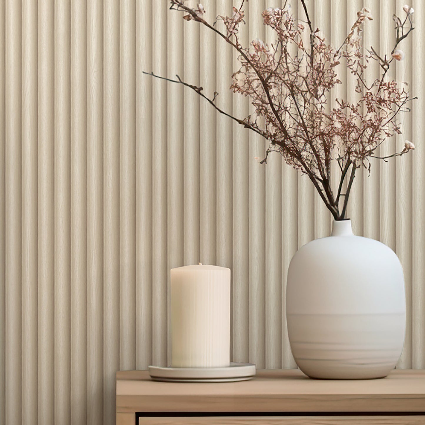 Misaki Ribbed Wood Cream Wallpaper by Belgravia Décor