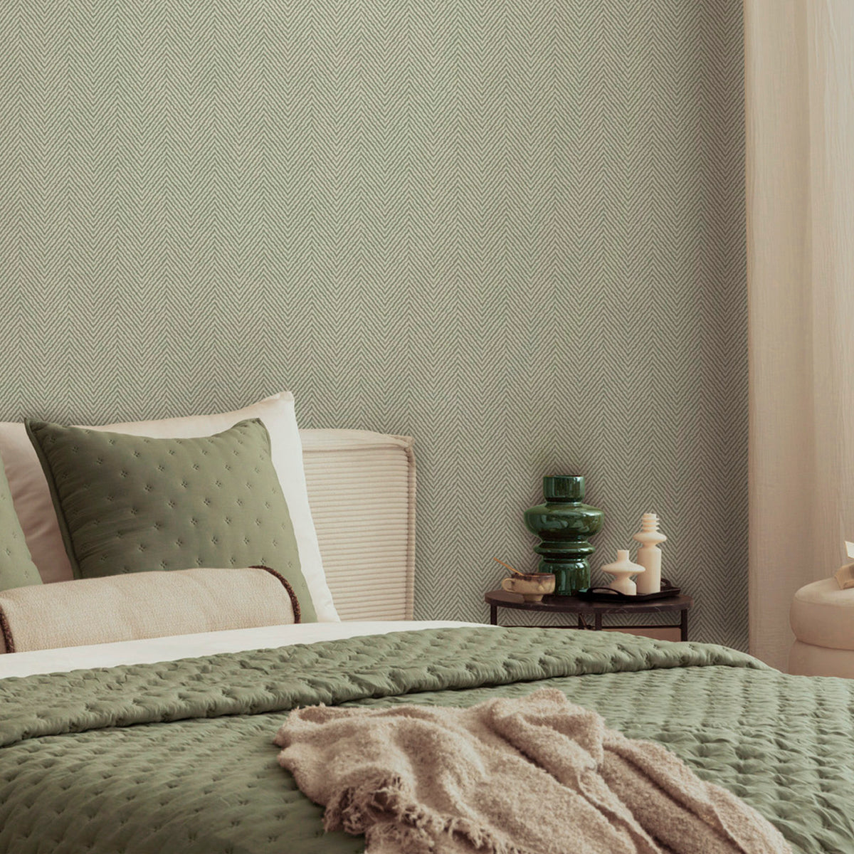 Herringbone Sage Wallpaper by Belgravia Décor