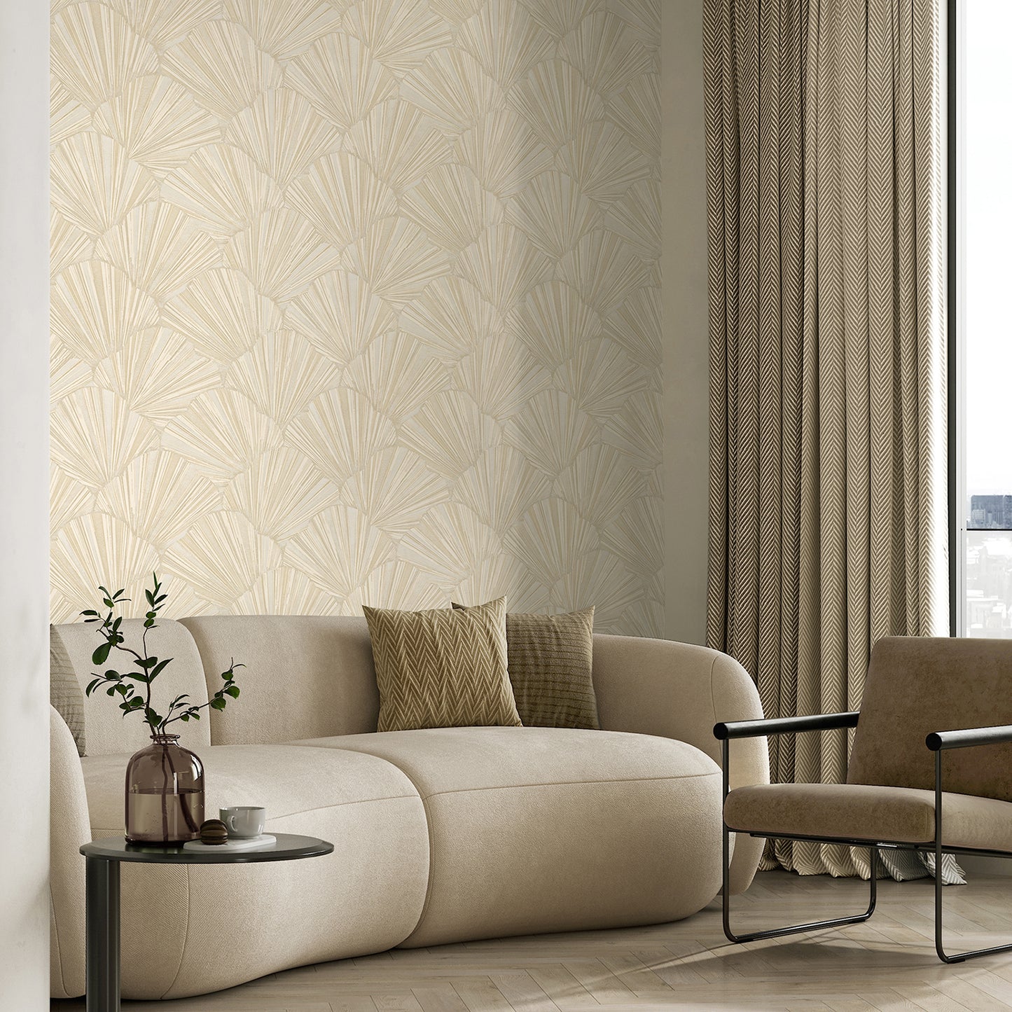 Allegra Cream Feature Italian Heavyweight Wallpaper by Belgravia Décor