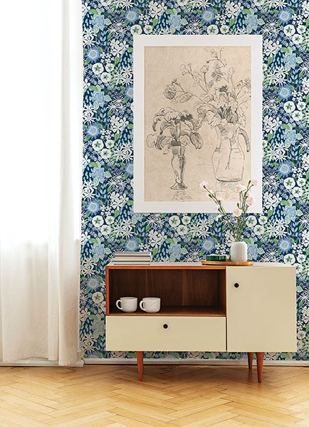 Karina Blue Wildflower Garden Wallpaper by A Street Prints