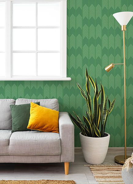 Nyle Green/Blue Chevron Stripes Wallpaper by A Street Prints