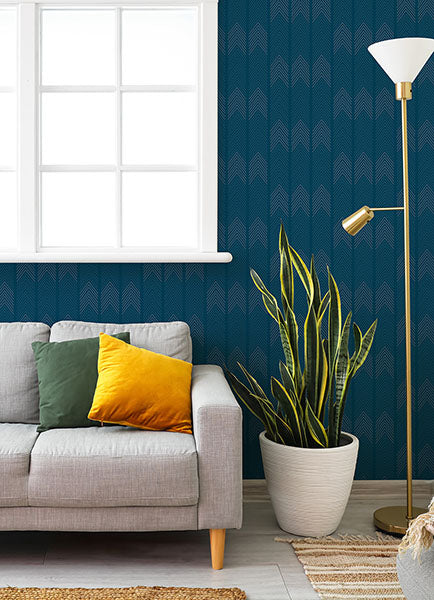 Nyle Blue Chevron Stripes Wallpaper by A Street Prints