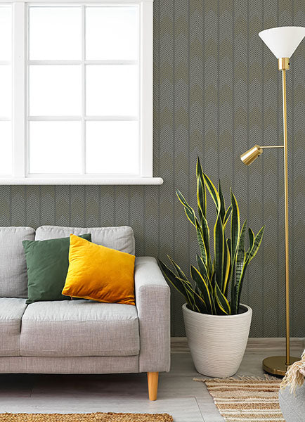 Nyle Charcoal Chevron Stripes Wallpaper by A Street Prints