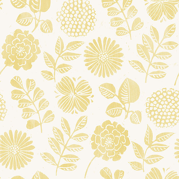 Inge Yellow Floral Block Print Wallpaper by A Street Prints