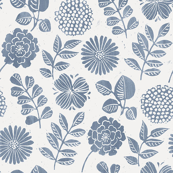 Inge Blue Floral Block Print Wallpaper by A Street Prints