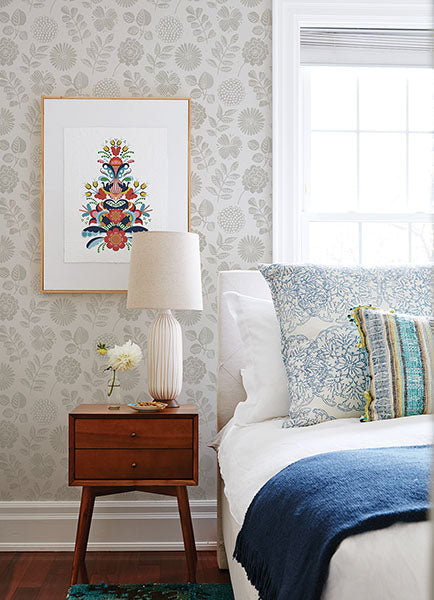 Inge Grey Floral Block Print Wallpaper by A Street Prints