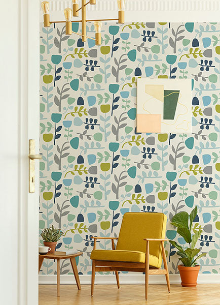 Juni Teal Abstract Tulips Wallpaper by A Street Prints