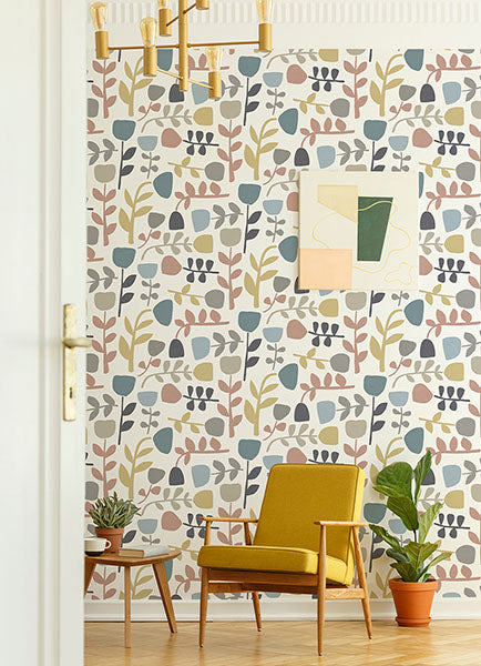 Juni Blue/Pink Abstract Tulips Wallpaper by A Street Prints