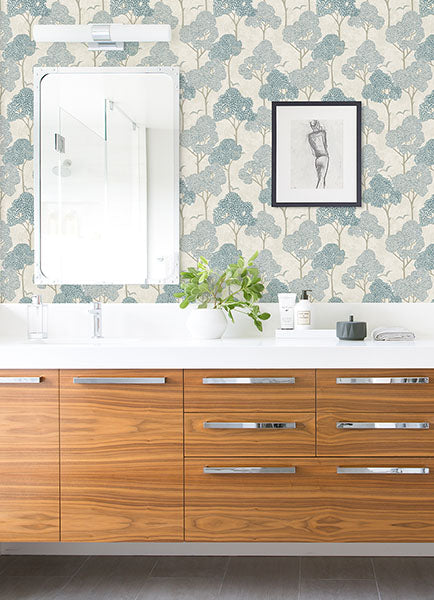 Lykke Blue Textured Tree Wallpaper by A Street Prints