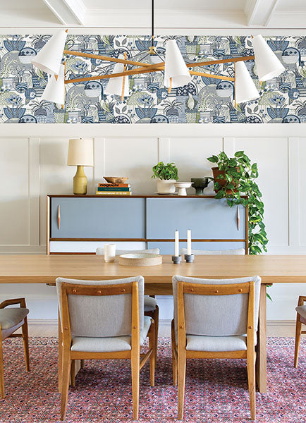 Fika Blue Blissful Birds & Blooms Wallpaper by A Street Prints
