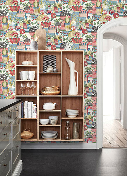 Fika Blue/Red Blissful Birds & Blooms Wallpaper by A Street Prints