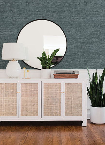 Malin Dark Blue Faux Grasscloth Wallpaper by A Street Prints