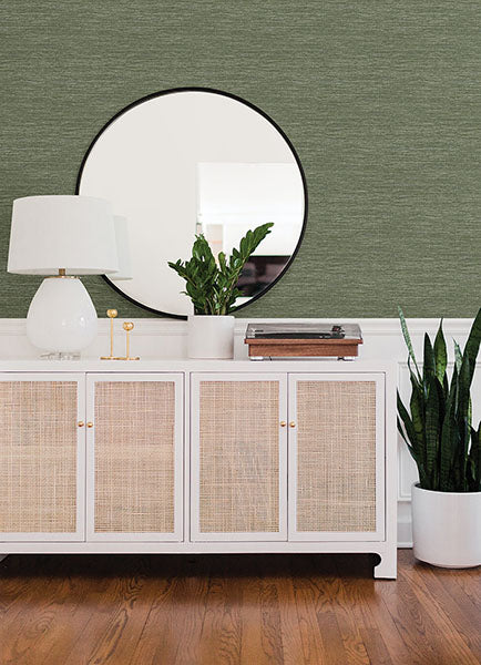 Malin Hunter Green Faux Grasscloth Wallpaper by A Street Prints