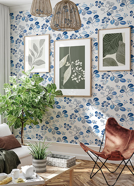 Jonah Blue Leaf Trail Wallpaper by A Street Prints