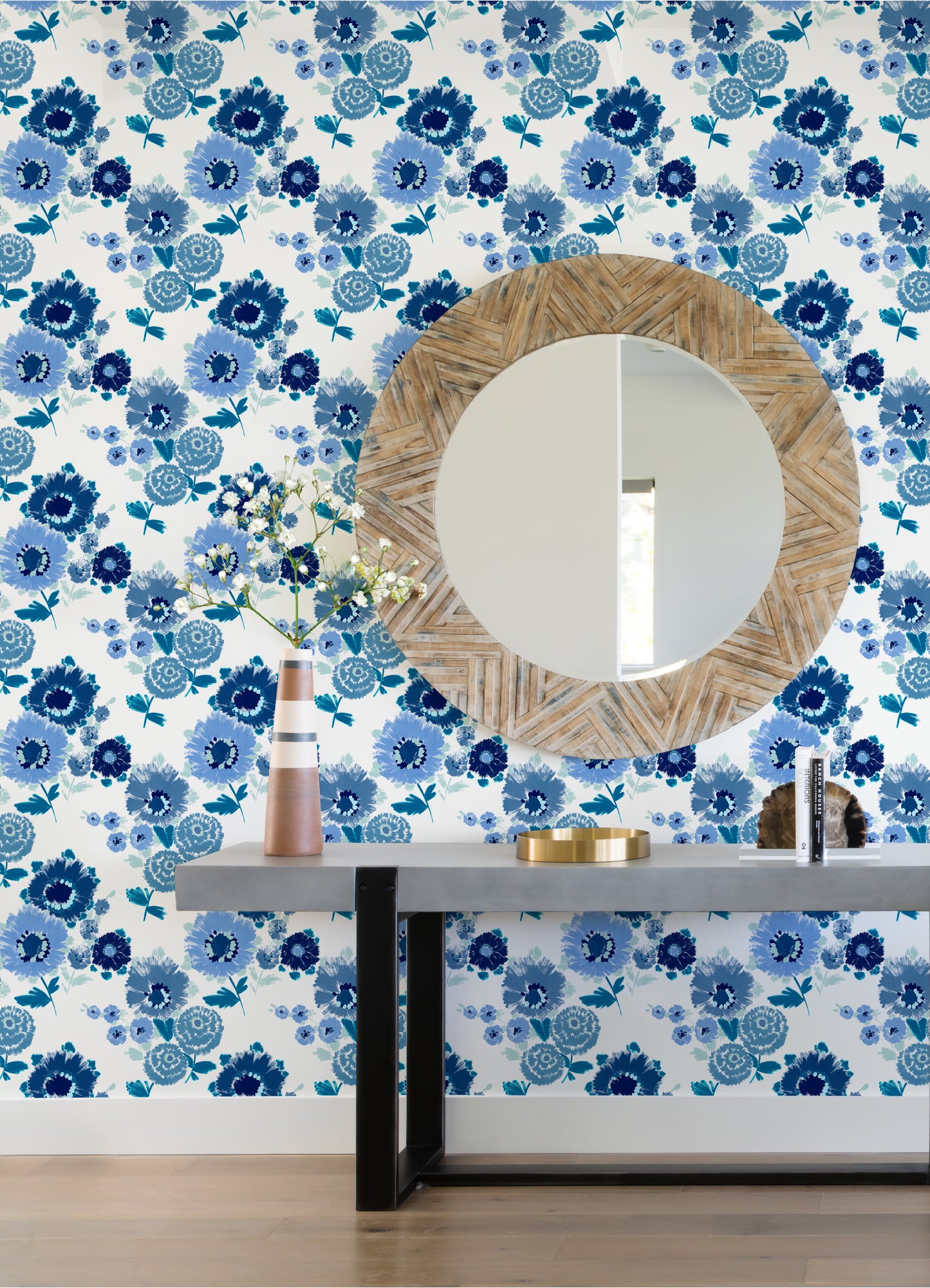 Essie Blue Painterly Floral Wallpaper by A Street Prints