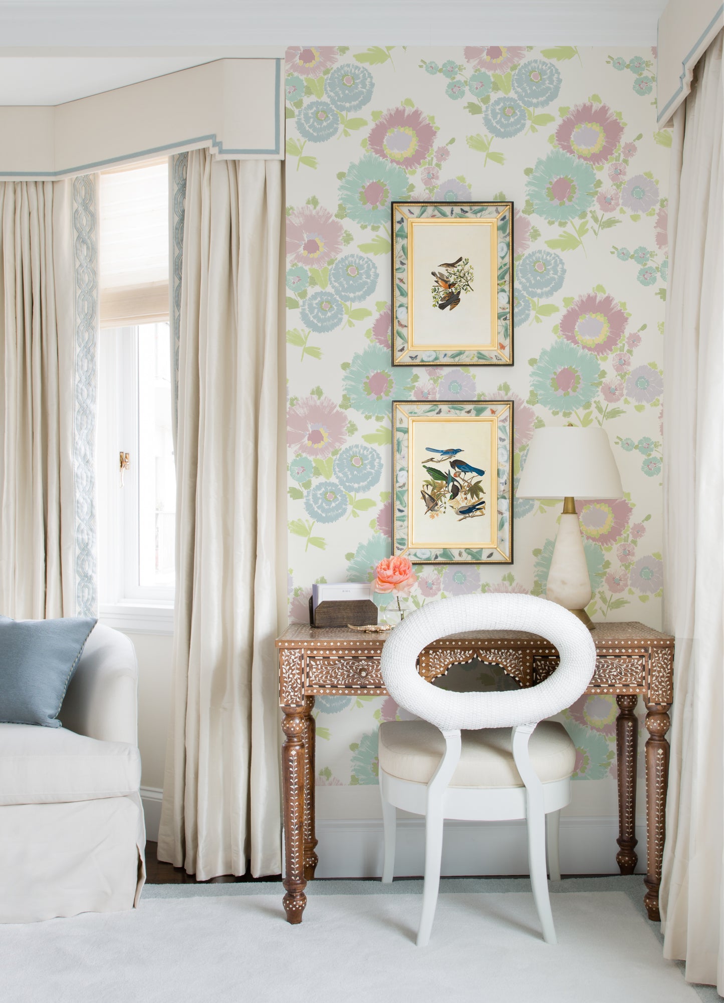 Essie Pink/Blue Painterly Floral Wallpaper by A Street Prints
