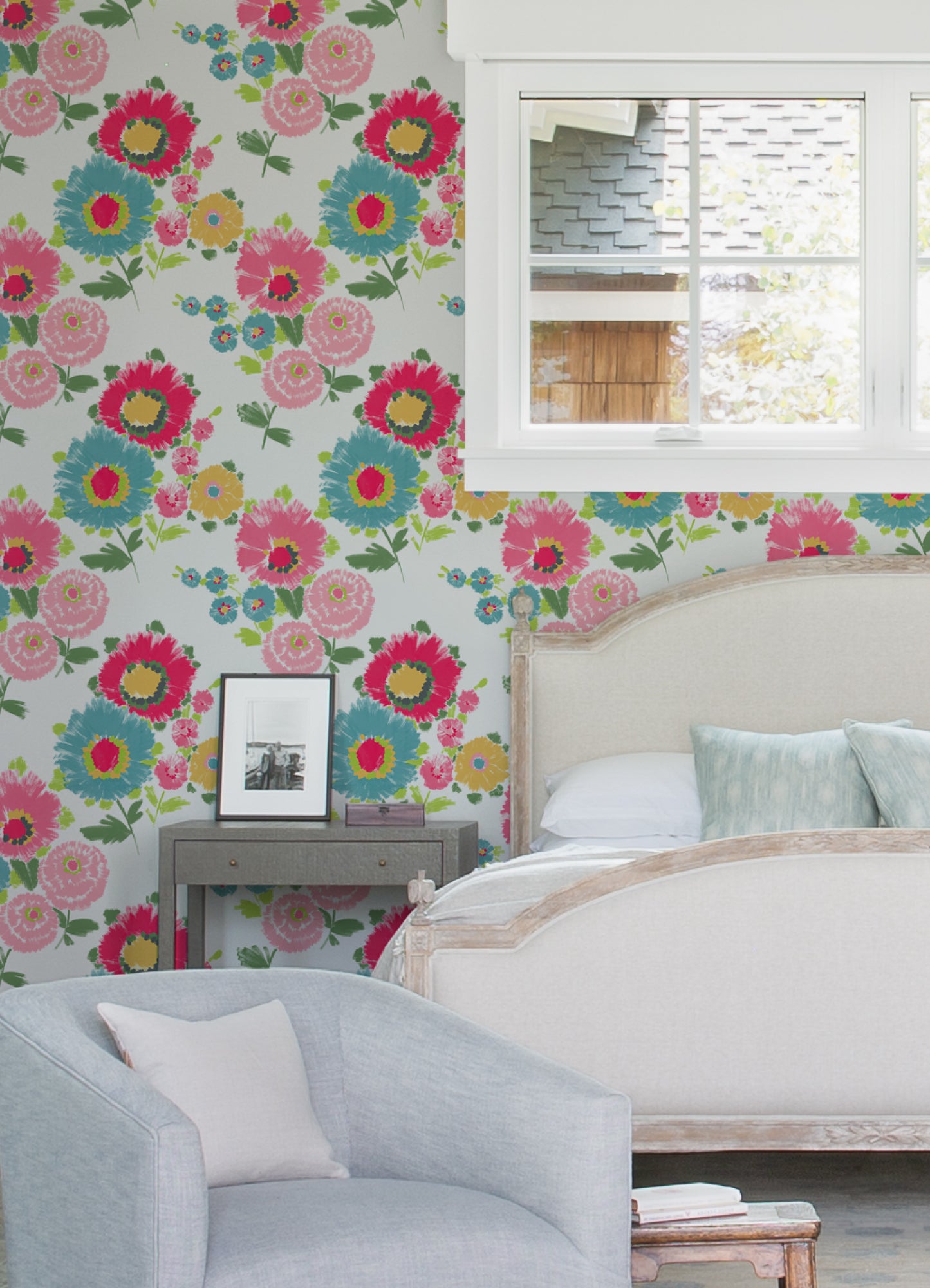 Essie Bright Pink/Teal Painterly Floral Wallpaper by A Street Prints