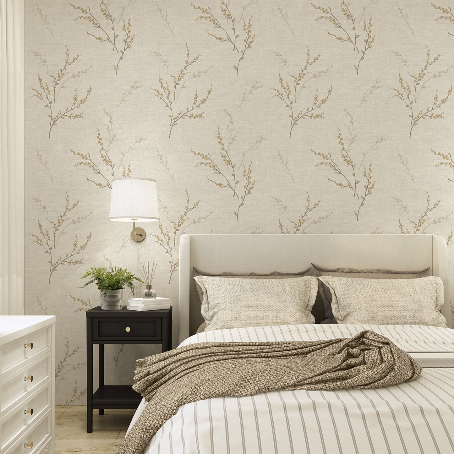 Carmella Floral Trail Cream Luxury Italian textured wallcovering by Belgravia Décor