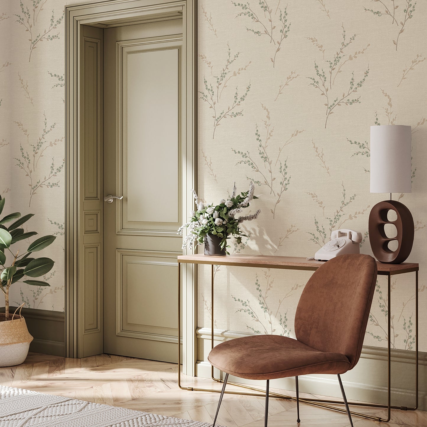 Carmella Floral Trail Green Luxury Italian textured wallcovering by Belgravia Décor