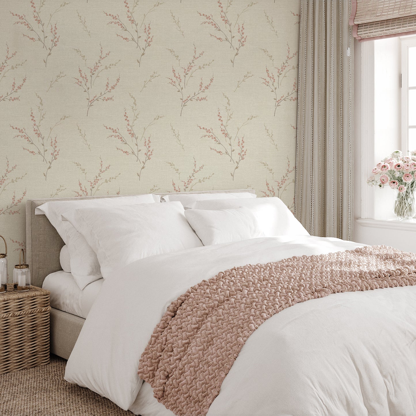 Carmella Floral Trail Pink Luxury Italian textured wallcovering by Belgravia Décor