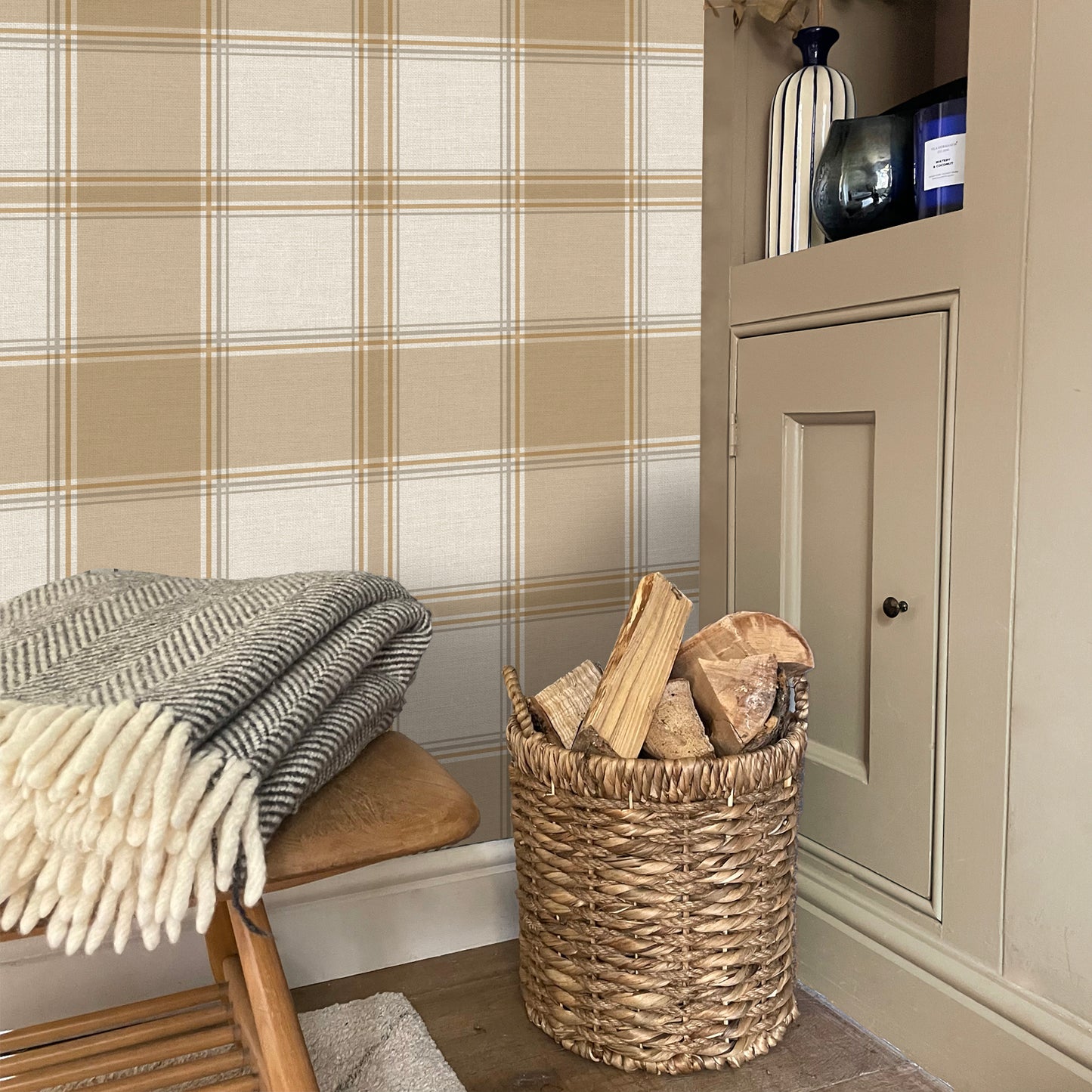 Carmella Check Cream/Sand Luxury Italian textured wallcovering by Belgravia Décor