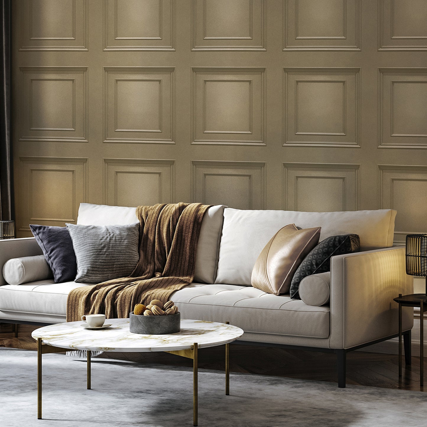 Amara Panel Champagne Textured Wallpaper by Belgravia Décor