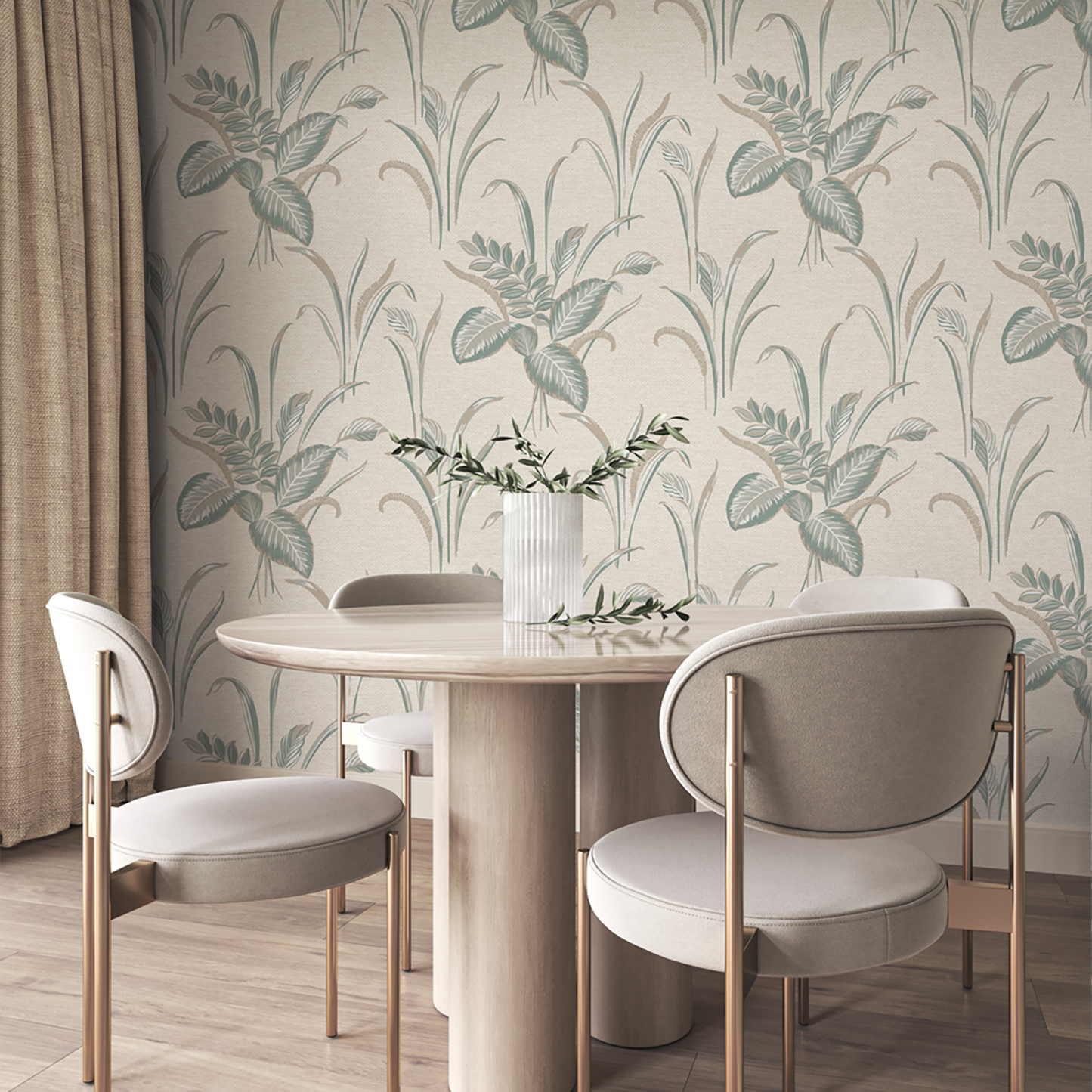 Palma Leaf Sage/Champagne Luxury Heavyweight Textured Wallpaper by Belgravia Décor