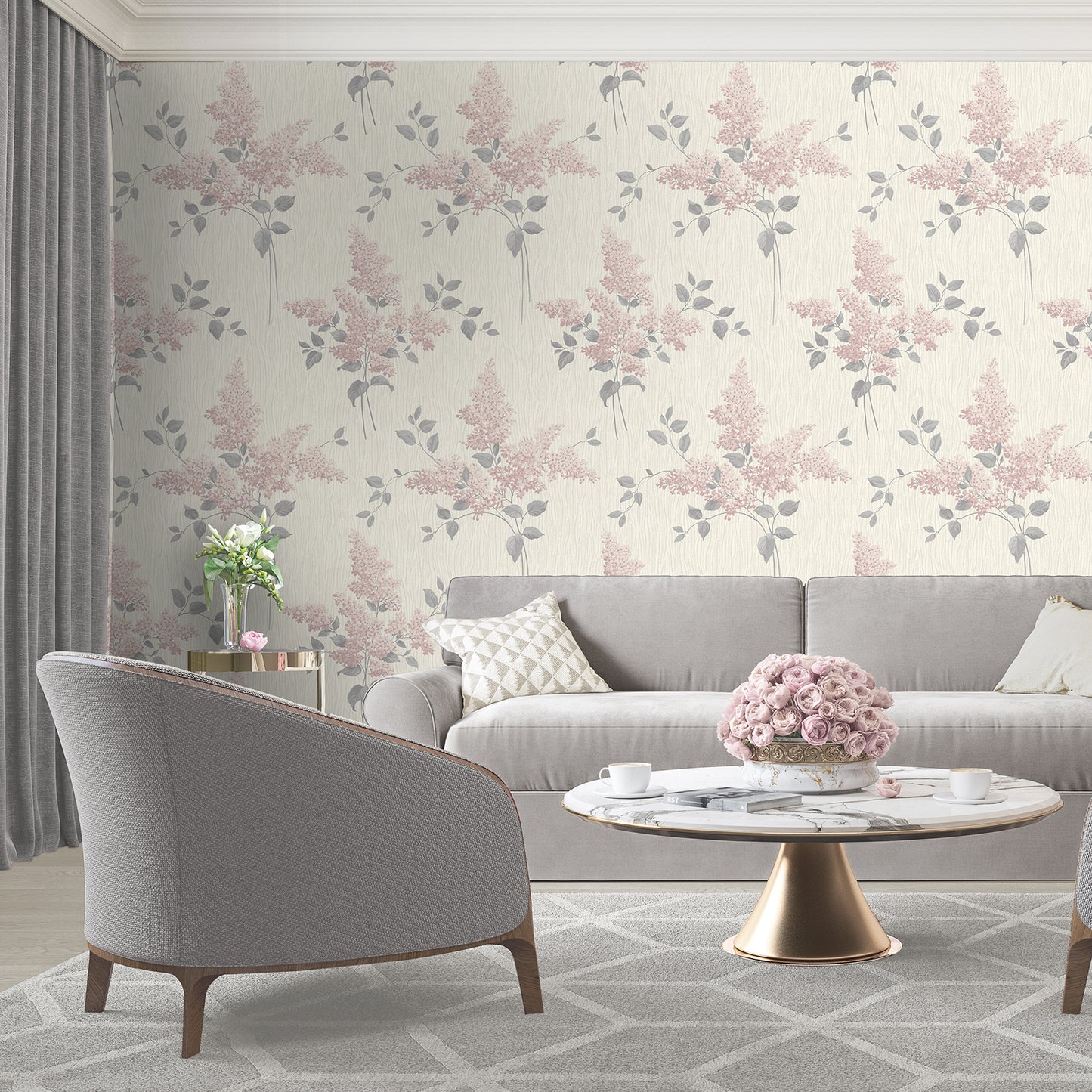 Tiffany Fiore Blush Wallpaper by Belgravia Décor