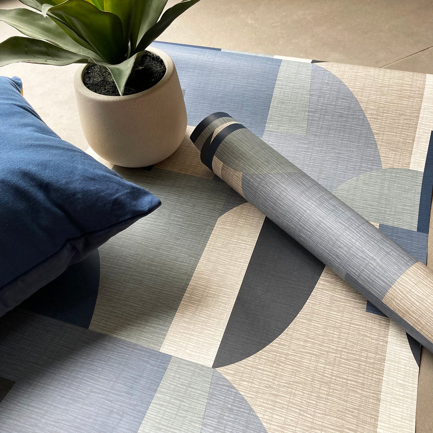 Ceruti Geometric Blue Wallpaper by Belgravia Decor