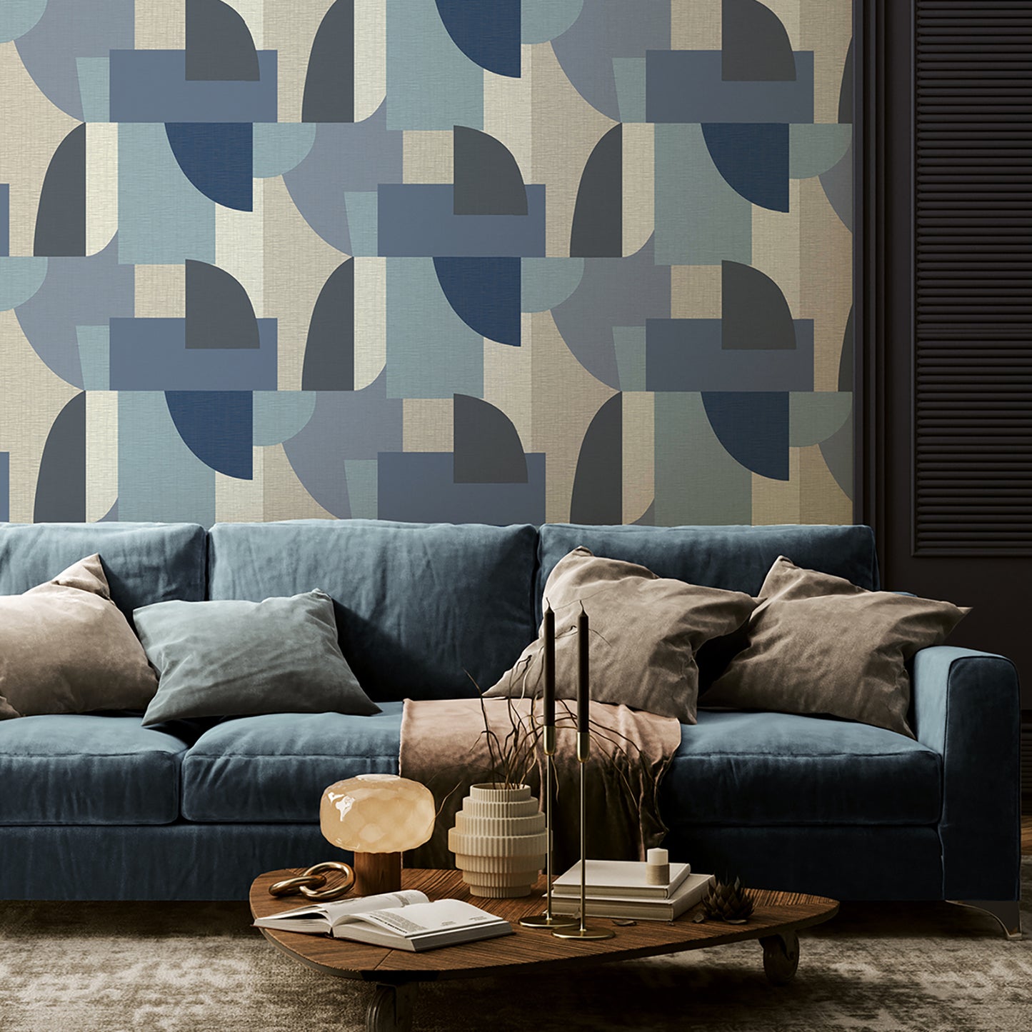 Ceruti Geometric Blue Wallpaper by Belgravia Decor