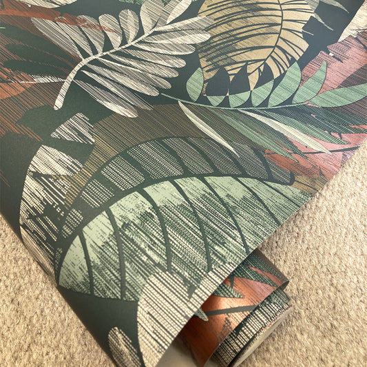 Sarika Leaf Green/Orange Wallpaper by Belgravia