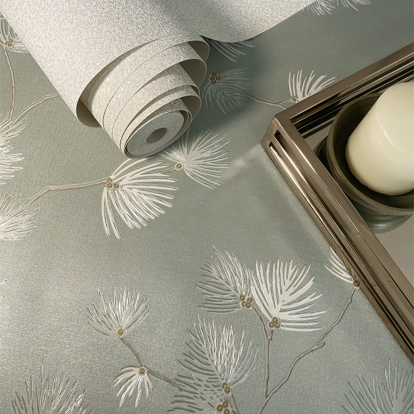 Valentino Sequin Pine Texture Sage Luxury Italian Heavyweight by Belgravia Décor