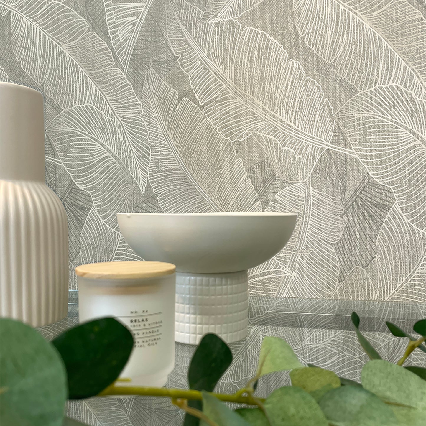 Anaya Leaf Grey Wallpaper by Belgravia Decor