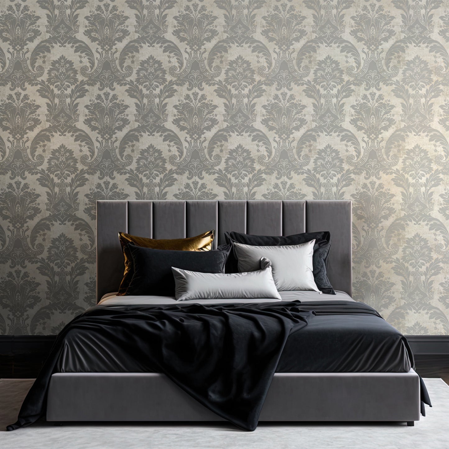 Damask Plaster Silver/Cream Wallpaper by Belgravia Décor