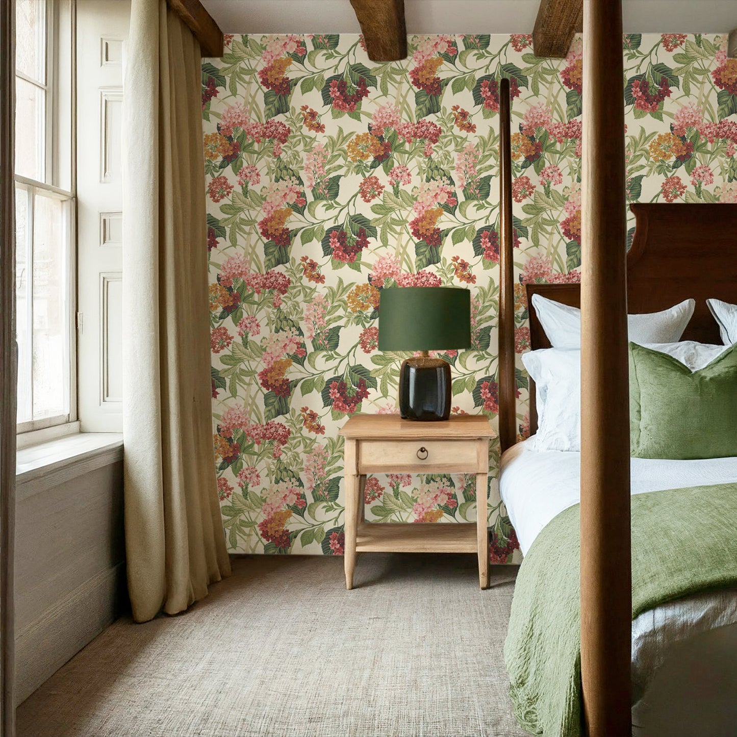 Misaki Floral Sage/Orange Wallpaper by Belgravia Décor