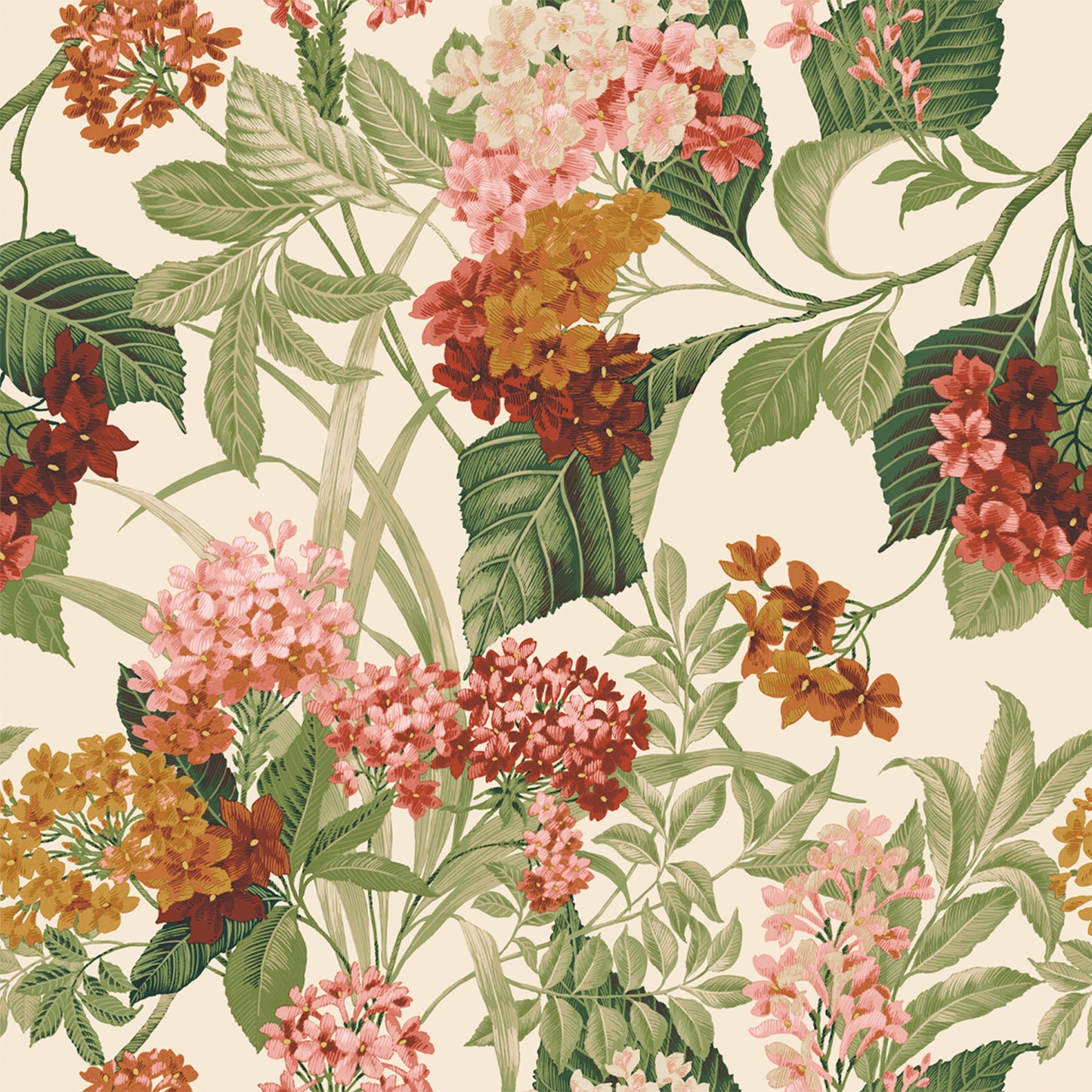 Misaki Floral Sage/Orange Wallpaper by Belgravia Décor