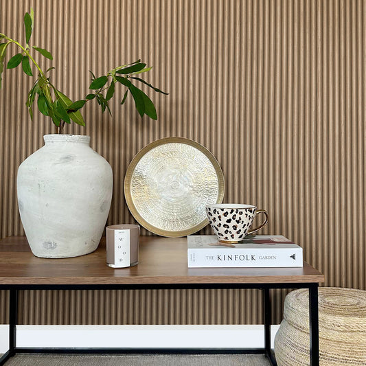 Misaki Ribbed Wood Dark Walnut Wallpaper by Belgravia Décor
