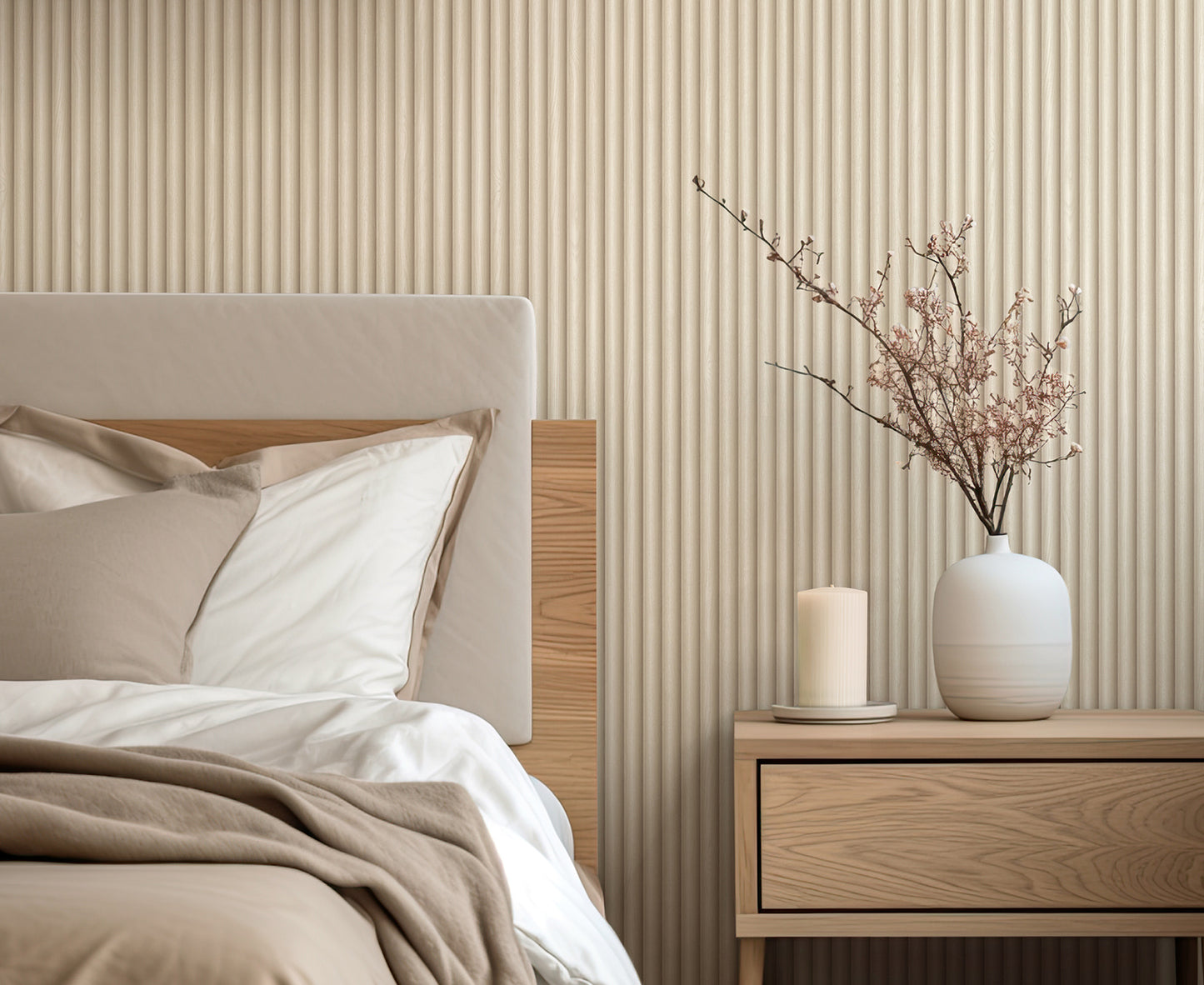 Misaki Ribbed Wood Cream Wallpaper by Belgravia Décor