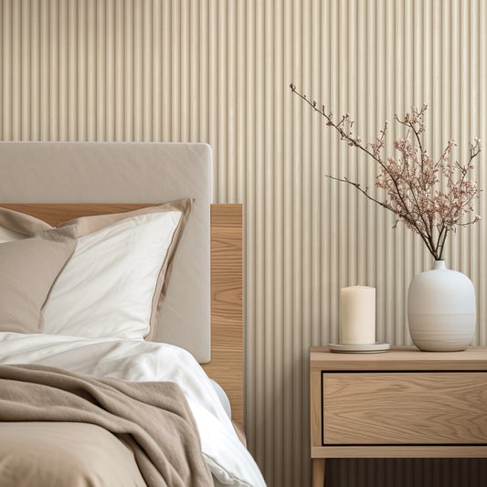 Misaki Ribbed Wood Cream Wallpaper by Belgravia Décor