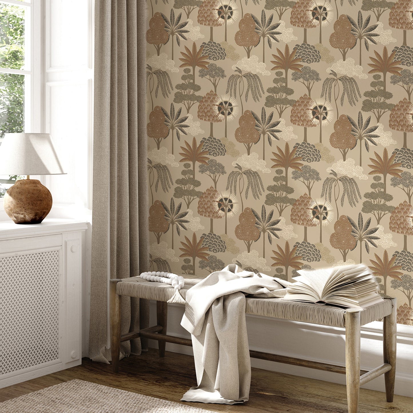 Akiko Floral Beige Wallpaper by Belgravia Décor