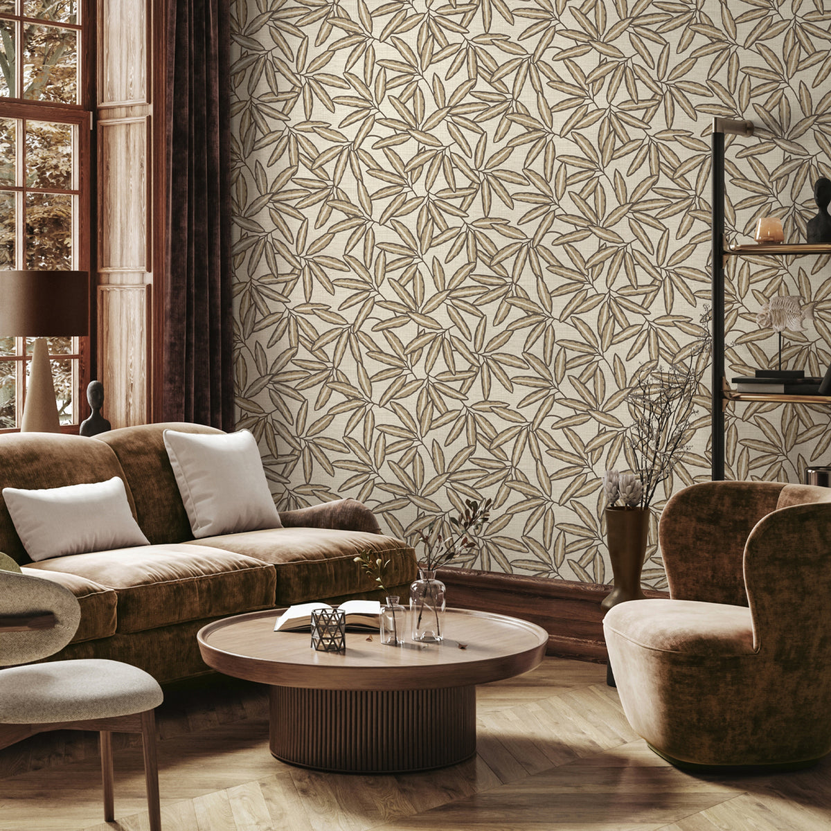 Grasscloth Leaf Cream Heavyweight Wallpaper by Belgravia Décor