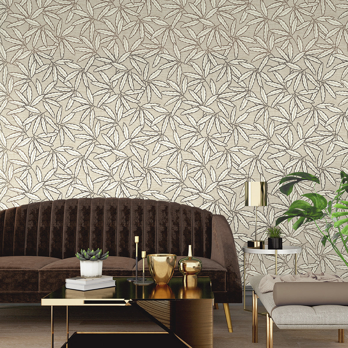 Grasscloth Leaf Beige Heavyweight Wallpaper by Belgravia Décor
