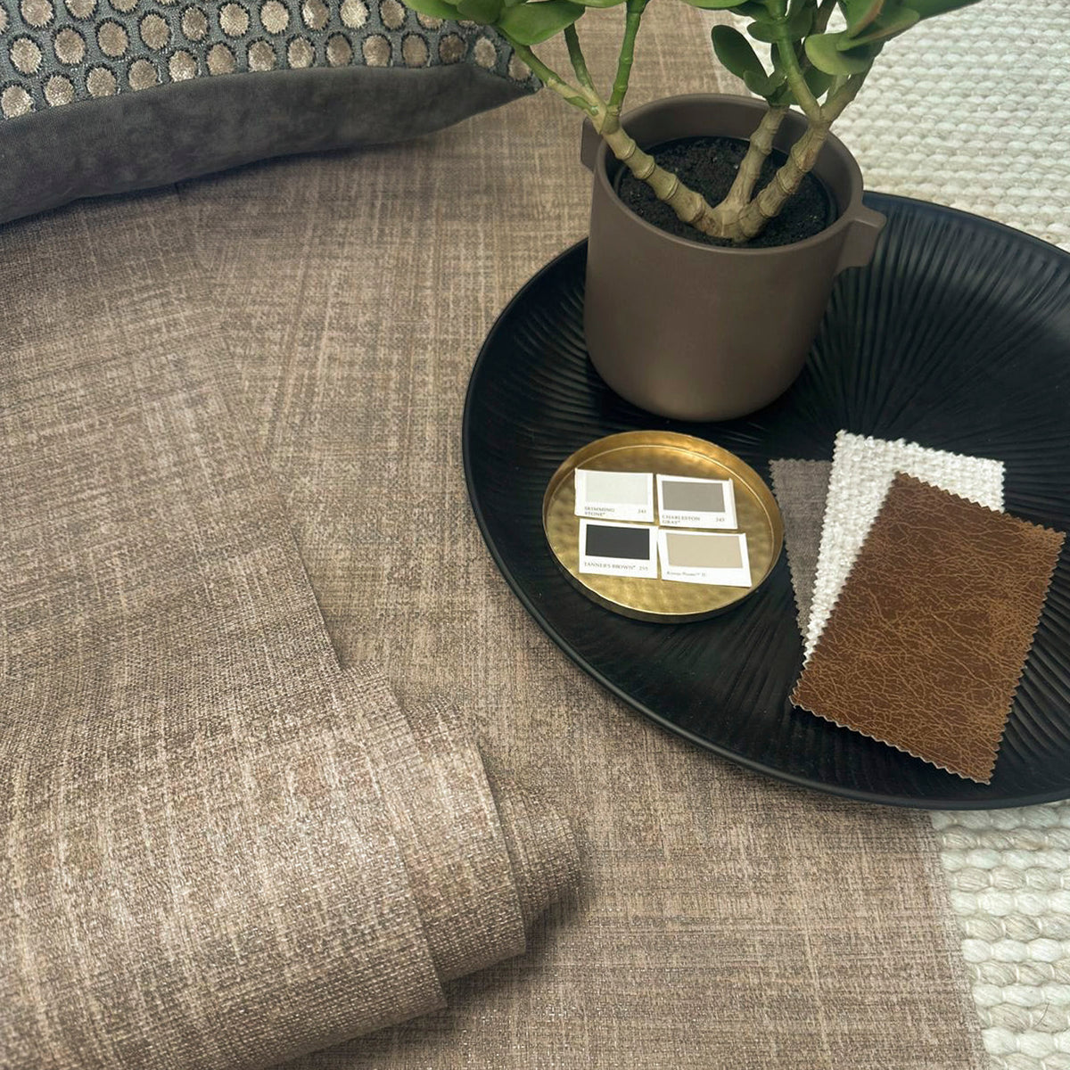 Rowen Mocha Heavyweight Vinyl Wallpaper by Belgravia Décor