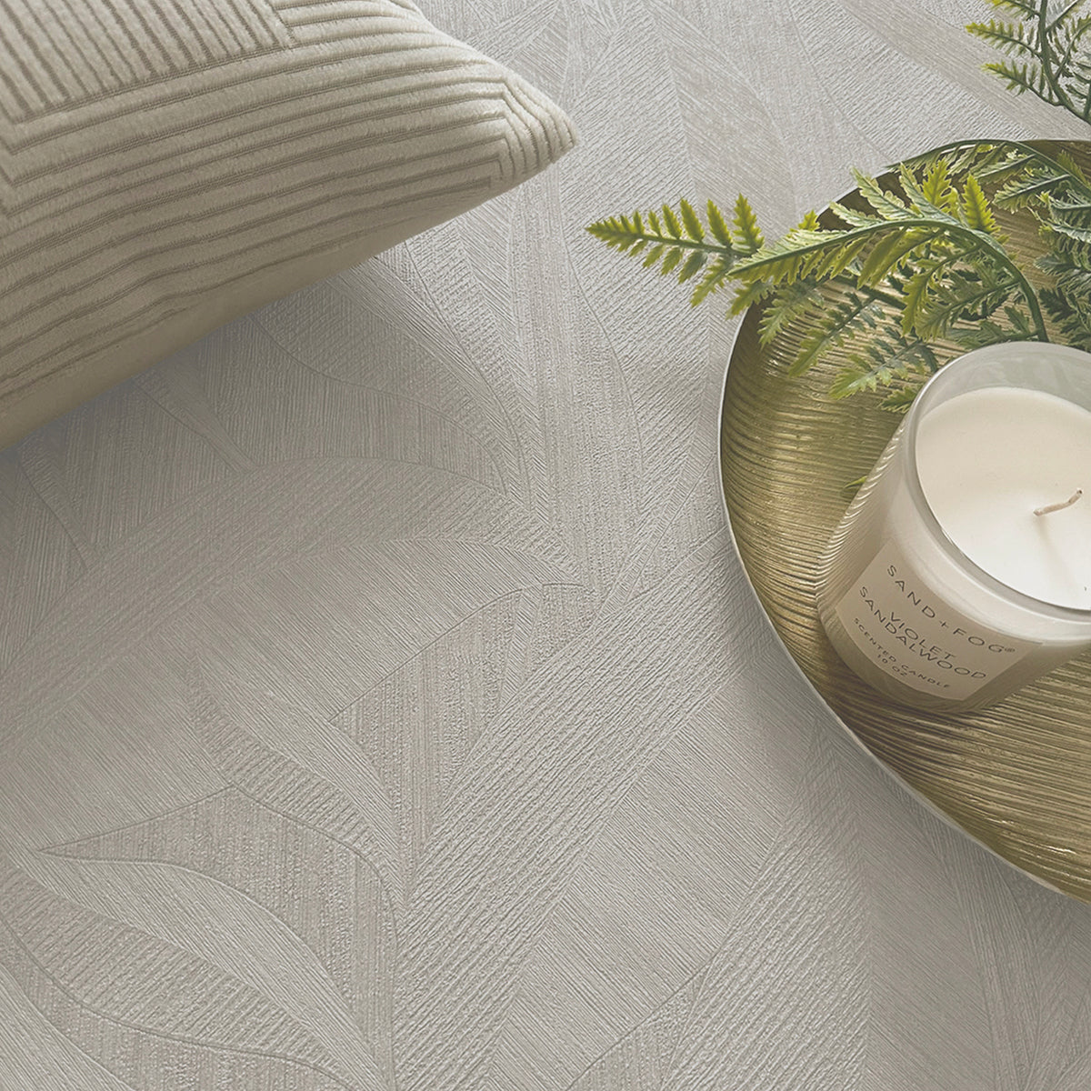 Langdale Leaf Light Beige Textured Wallpaper by Belgravia Décor